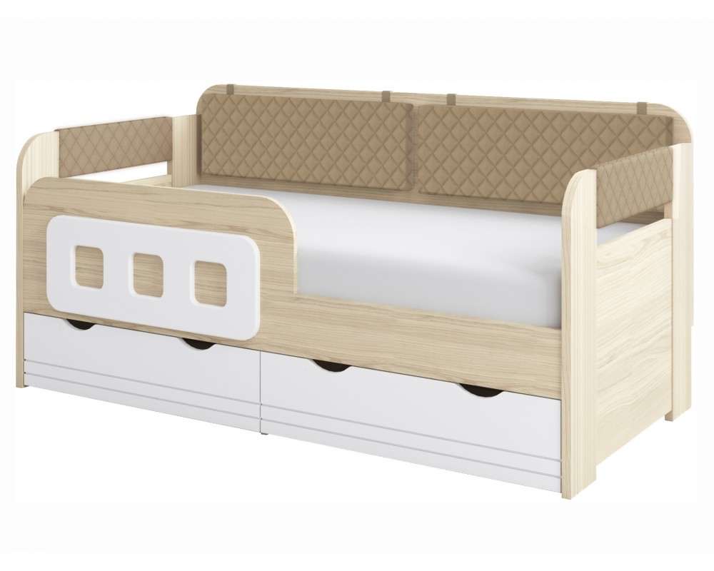 Кровать-тахта малая Стиль Кофе с бортиком с подушками-0