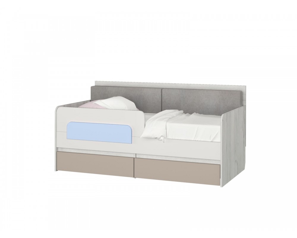 Кровать-тахта Зефир голубой малая с подушками с бортиком-0